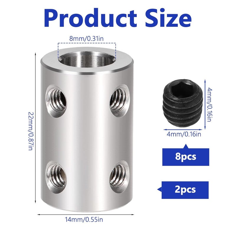 Bruislard Shaft Coupler, 8mm to 8mm Bore Rigid Coupling Set Shaft Coupler Connector for 3D Printers Stainless Steel Coupler Rigid Couplings for 3D Printers Motor Accessories - Image 2